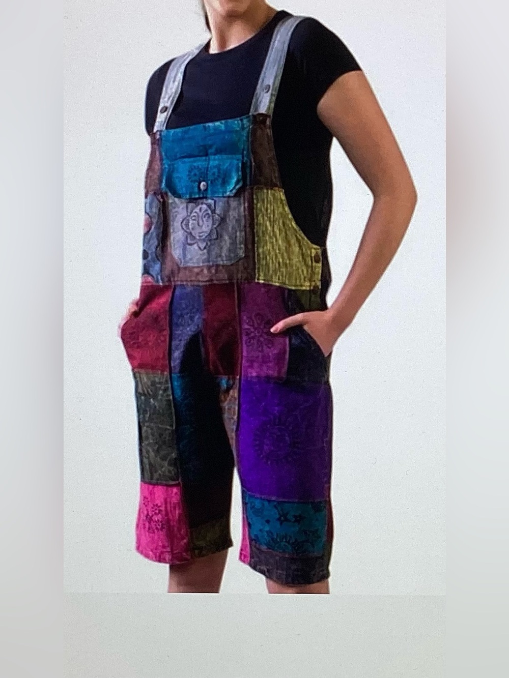 Patchwork Short Overalls in Multicolor
